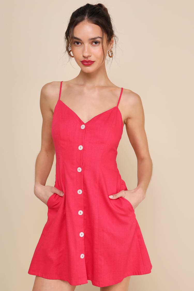 Linen Dress Women with Pocket-Sleeveless A-Line Summer Dress with