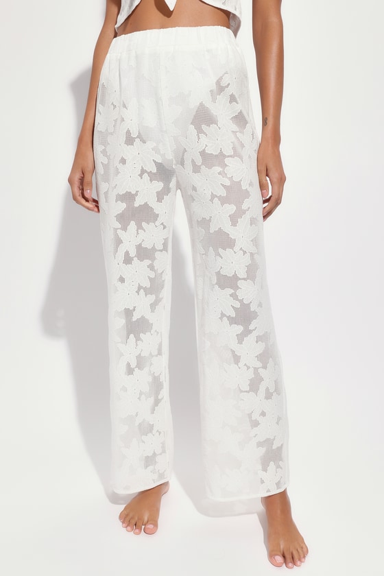 Shop Lulus Bright And Beachy White Lace Wide-leg Swim Cover-up Pants