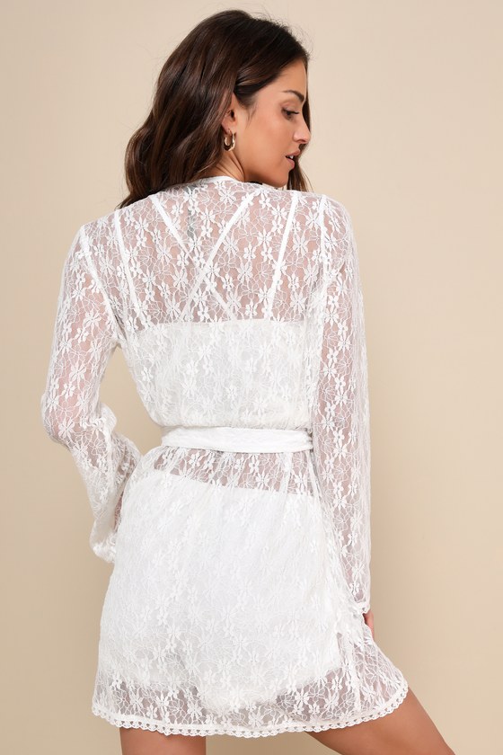 Shop Lulus Sultry Simplicity Ivory Sheer Lace Short Robe