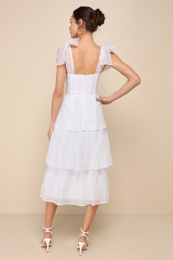 Shop Lulus Blissful Direction White Tie-strap Clip Dot Bustier Midi Dress