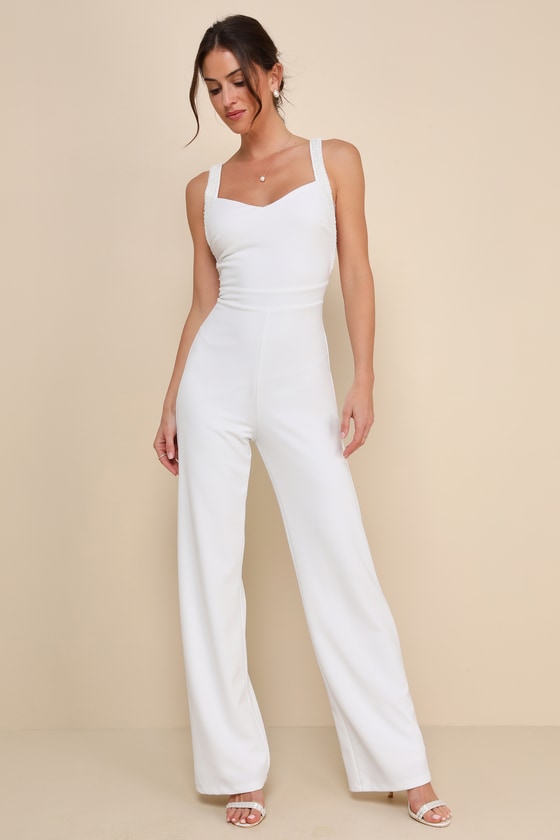 Shop Lulus Love Aglow White Pearl Beaded Sleeveless Straight Leg Jumpsuit