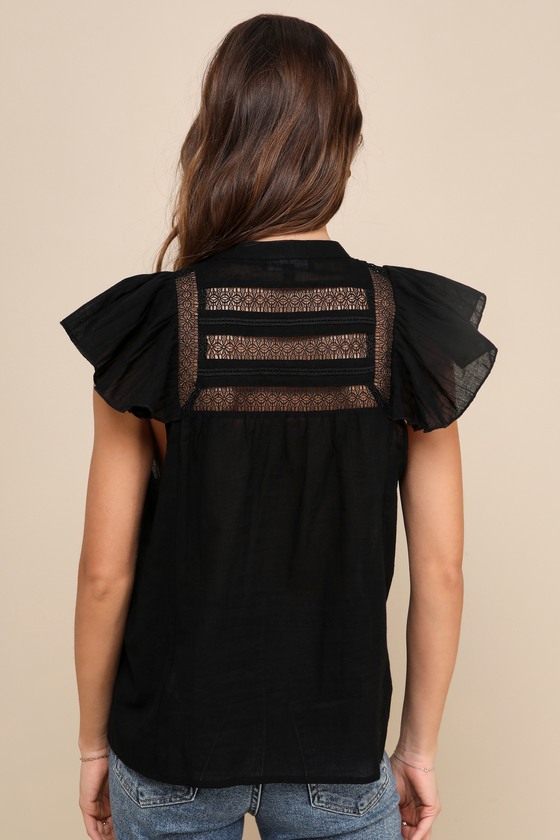 Shop Lulus Essential Chicness Black Embroidered Button-up Top