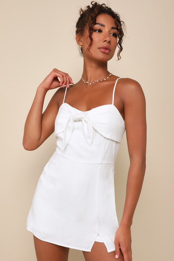 Shop Lulus Sunny Favorite White Linen Sleeveless Tie-front Romper
