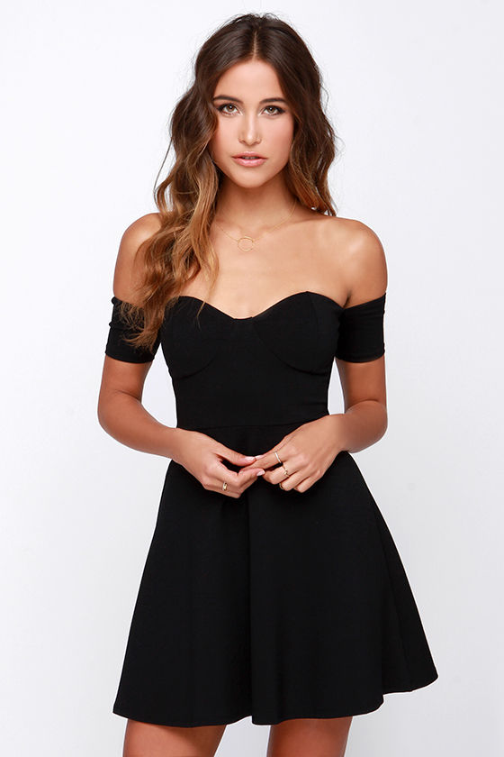 Little Black Dress - Off-the-Shoulder Dress - Skater Dress - $43.00 - Lulus