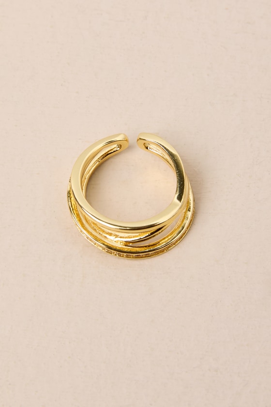 Shop Lulus Elevated Shine Gold Rhinestone Layered Overlapping Ring