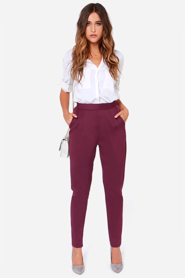 Burgundy Pants - Purple Trousers - High Waisted Pants - $38.00 - Lulus