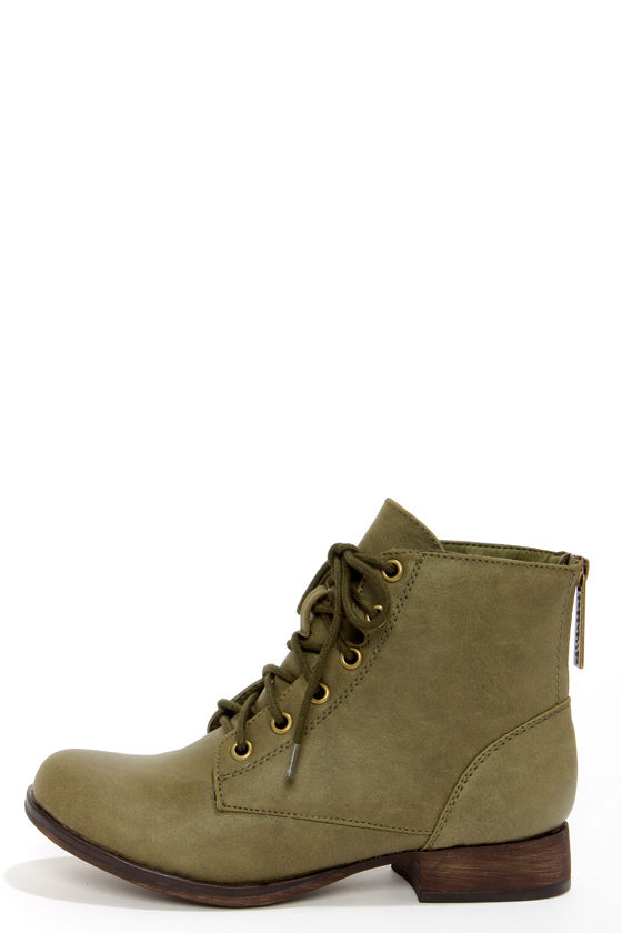 Cute Green Boots - Lace-Up Boots 