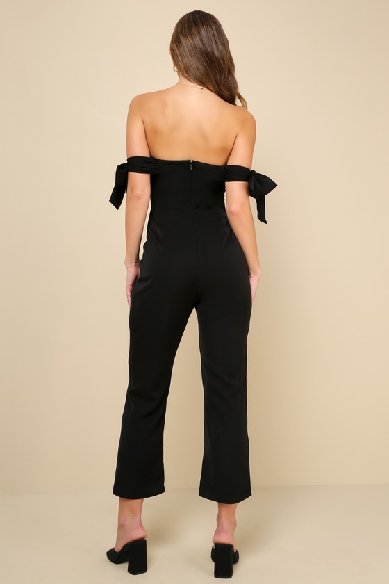 Chic Black OTS Jumpsuit - Tie-Strap Jumpsuit - Cropped Jumpsuit - Lulus