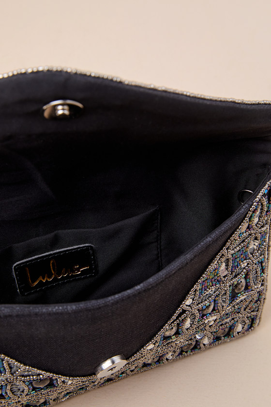 Shop Lulus Glittering Choice Black And Silver Beaded Sequin Clutch