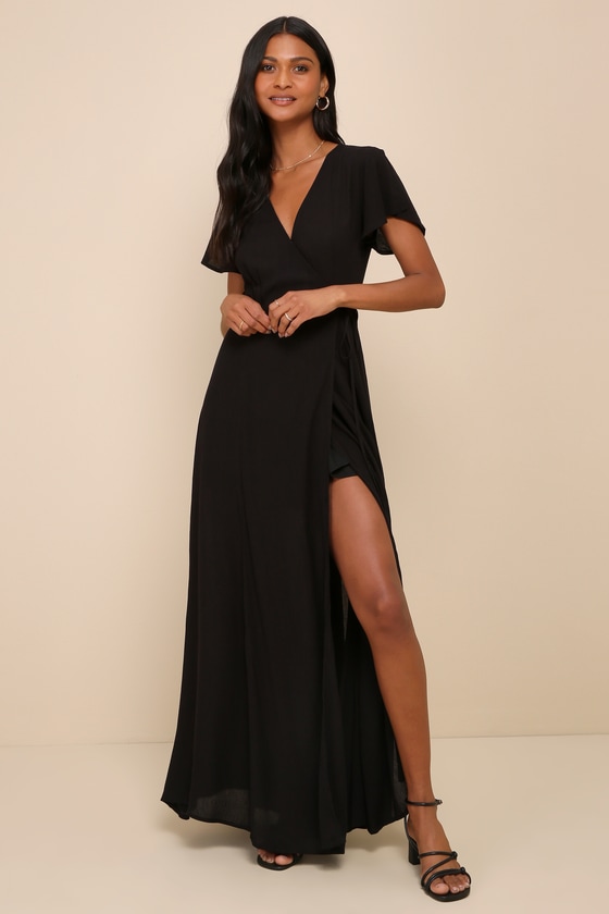 Heart of Marigold Black Wrap Maxi Dress