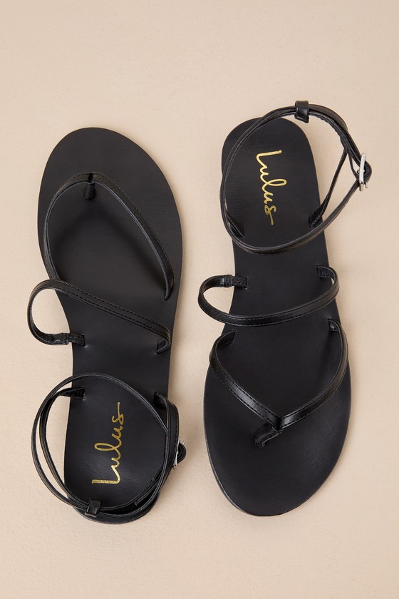 Shop Lulus Maire Black Strappy Flat Sandals