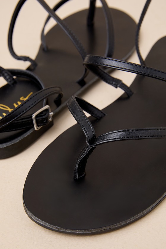 Shop Lulus Maire Black Strappy Flat Sandals