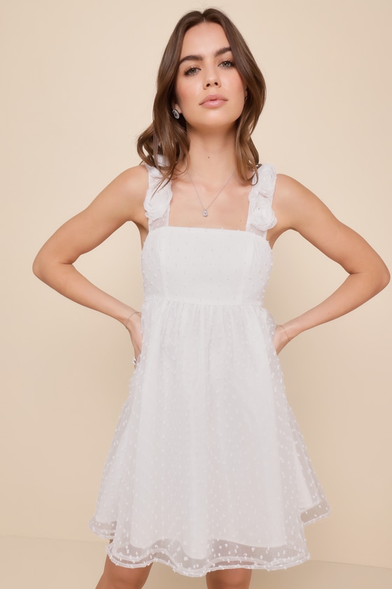 Shop Lulus Darling Existence White Swiss Dot Rosette Sleeveless Mini Dress