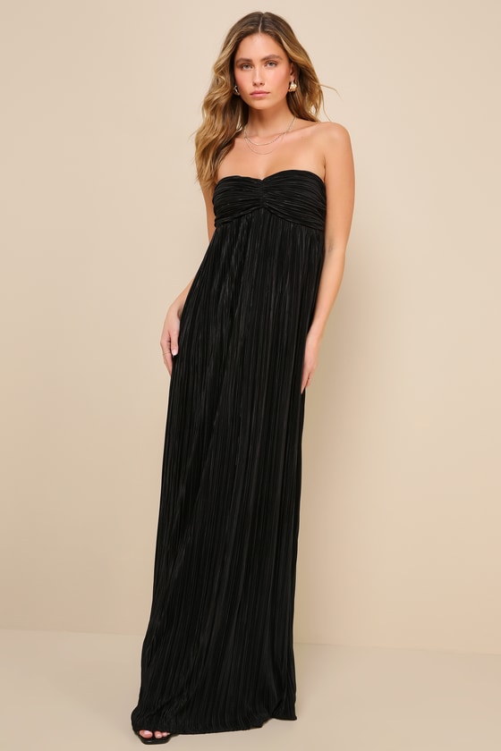 Shop Lulus Endlessly Complimented Black Plisse Strapless Maxi Dress