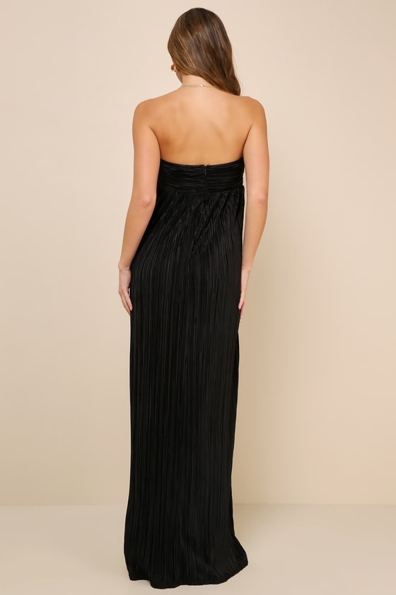Shop Lulus Endlessly Complimented Black Plisse Strapless Maxi Dress