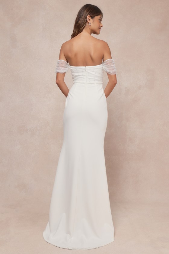 Ivory Pearl Gown - Mesh OTS Maxi Dress - Tulip Bridal Dress - Lulus