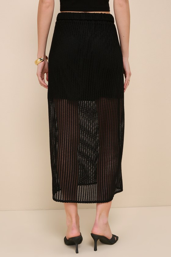 Shop Lulus Never-ending Vibes Black Crochet High-rise Midi Skirt
