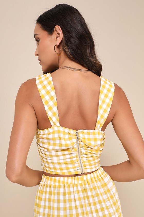 Shop Lulus Completely Endearing Yellow Gingham Keyhole Cutout Crop Top