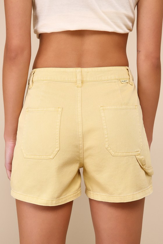 Shop Billabong Leia Light Yellow High-waisted Denim Shorts