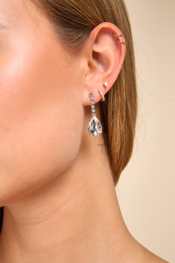 Shop Lulus Indescribable Glow Silver Rhinestone Drop Earrings