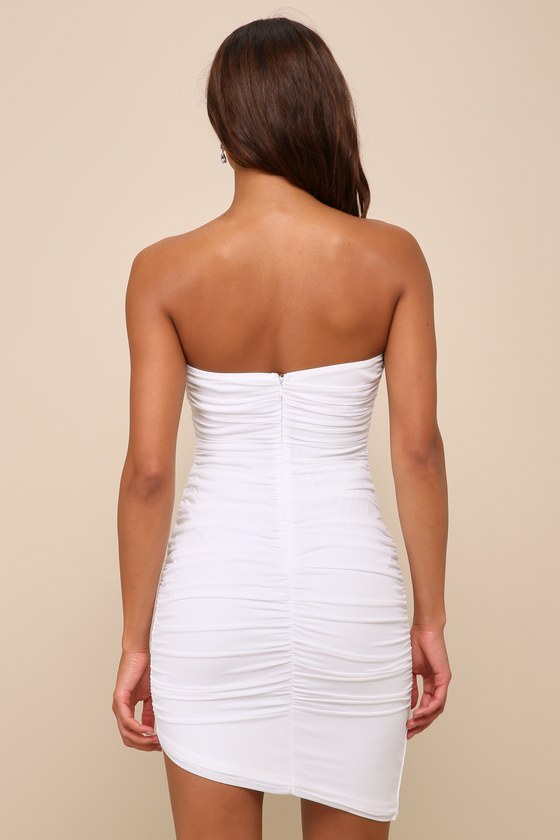 Shop Lulus Flawless Sensation White Mesh Ruched Asymmetrical Mini Dress