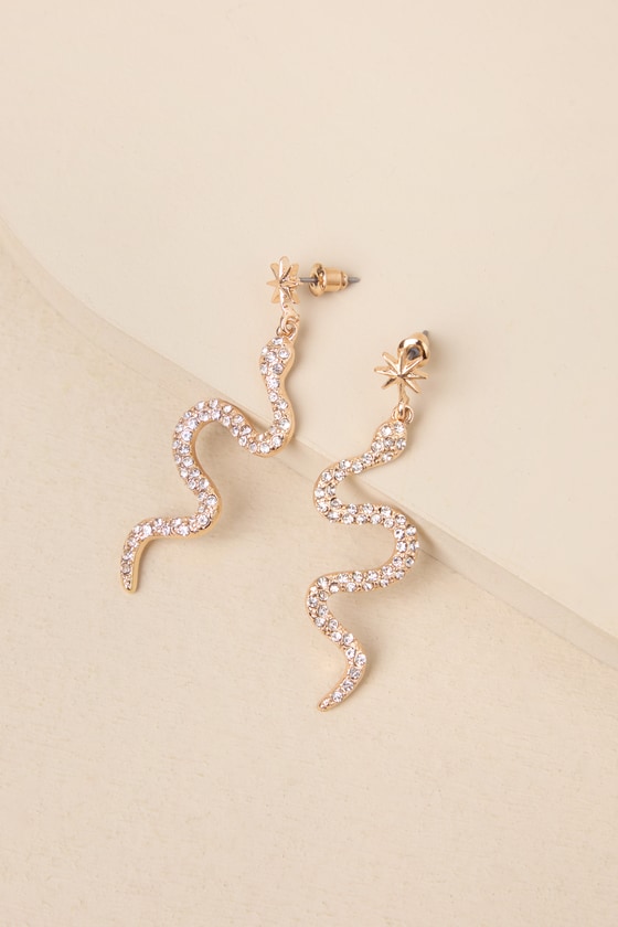 Shop Lulus Starry Serpent Gold Rhinestone Snake Earrings
