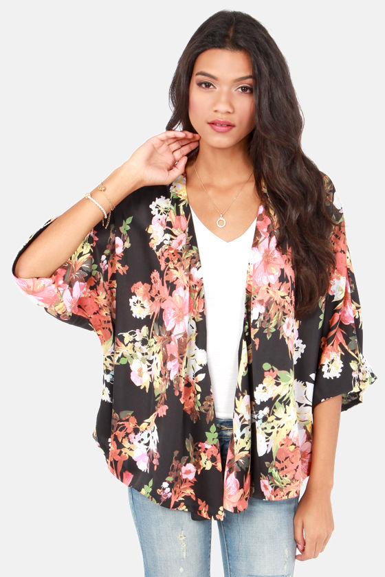 Cute Floral Print Top - Kimono Top - Black Top - $45.00 - Lulus