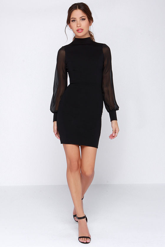 Black Dress - Long Sleeve Dress - LBD - Bodycon Dress - $48.00