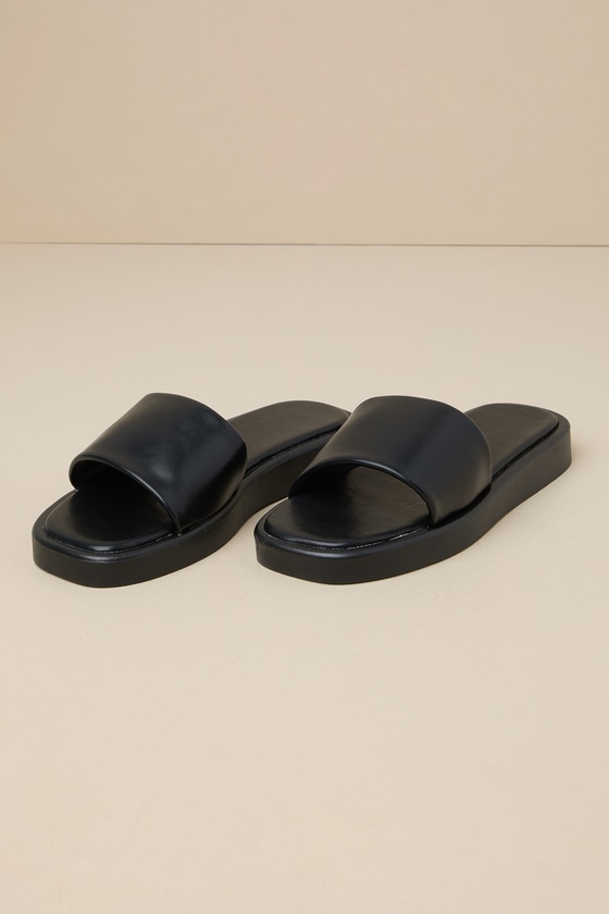 Shop Lulus Aldona Black Flatform Slide Sandals
