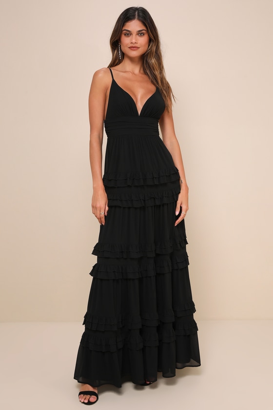 Lulus Lavish Perfection Black Ruffled Tiered Maxi Dress