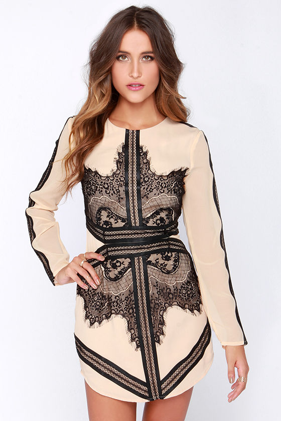 beige long sleeve dress