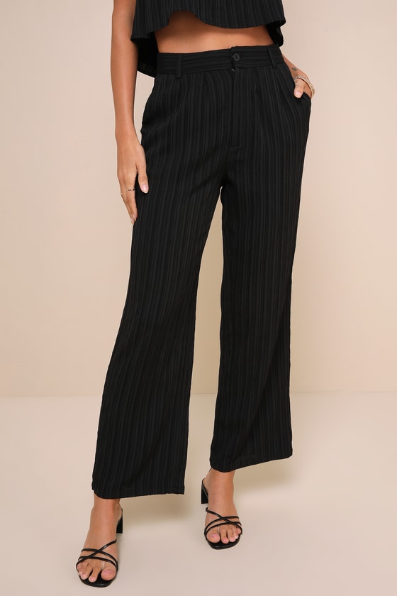 Black Textured Pants - High-Rise Pants - Black Wide-Leg Pants - Lulus