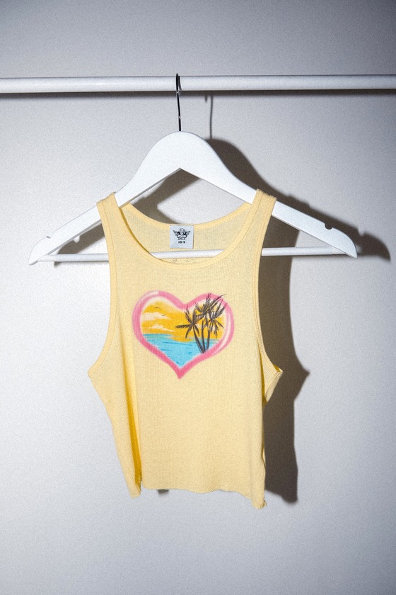 Shop Boys Lie Boardwalk Beegee Yellow Airbrush Heart Cropped Tank Top