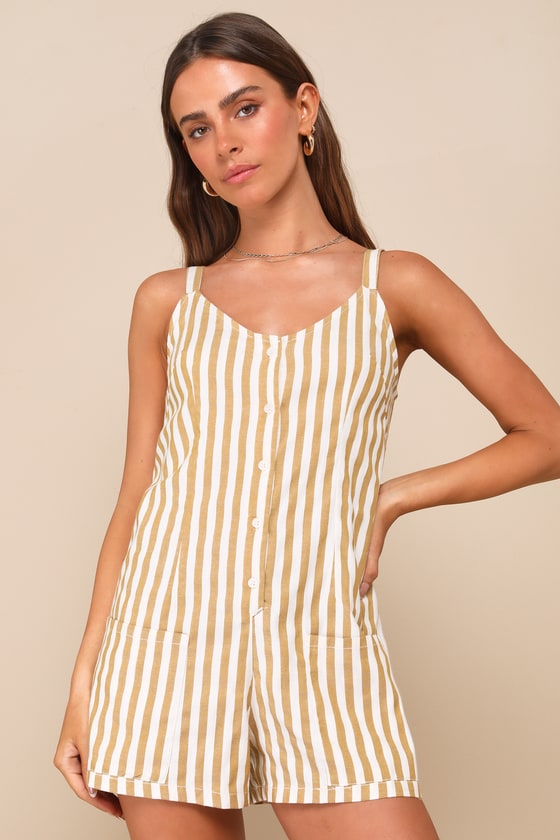 Shop Rhythm Good Times Light Brown Striped Tie-back Sleeveless Romper