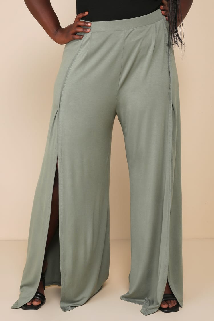 Sage Green Wide Leg Pants | Womens | Large (Available in M) | Lulus