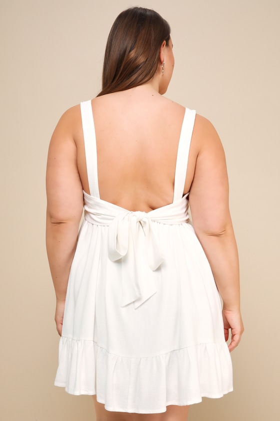 Darling Perfection White Tiered Tie Back Mini Skater Dress