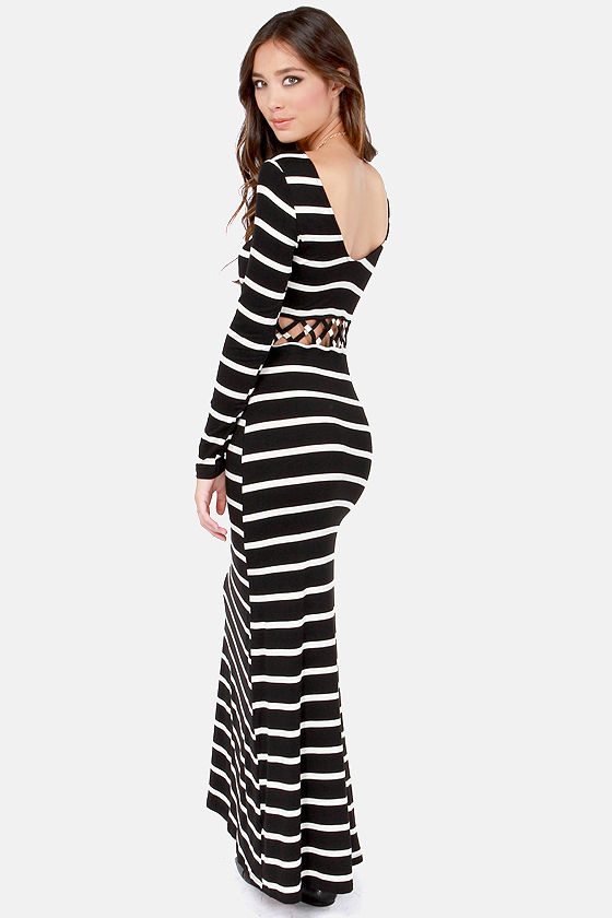 black white striped maxi dress