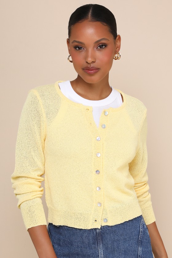 Lulus Pristinely Cute Light Yellow Button-up Cardigan In Gray