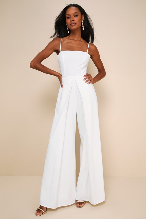 White Tie-Back Jumpsuit - Wide-Leg Jumpsuit - Tie-Back Jumpsuit - Lulus