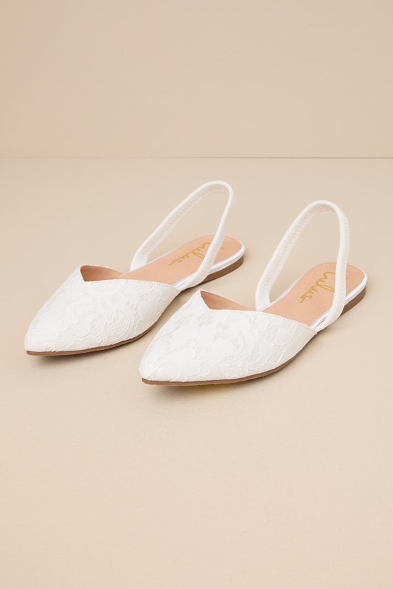 White Lace Flats - Lace Slingback Flats - Pointed-toe Lace Flats - Lulus