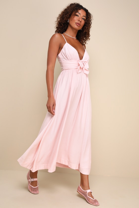 Lulus Extravagant Cutie Light Pink Bow Sleeveless Midi Dress