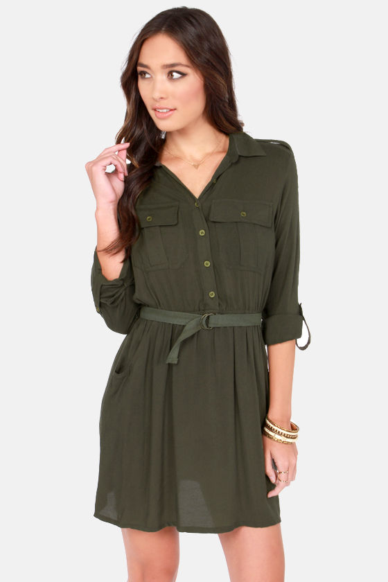 Cute Green Dress - Army Green Dress - Shirt Dress - $49.00 - Lulus