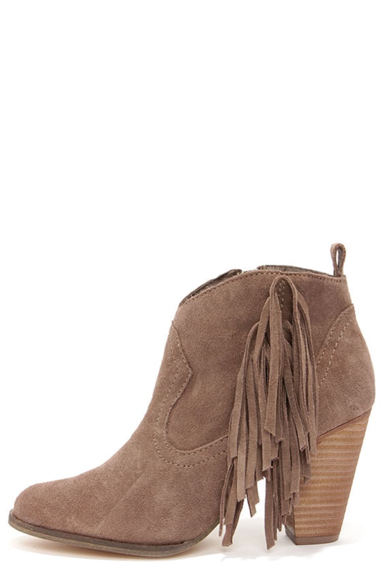 Cute Taupe Boots - Suede Boots - Fringe Boots - Ankle Boots - Booties -  $129.00 - Lulus