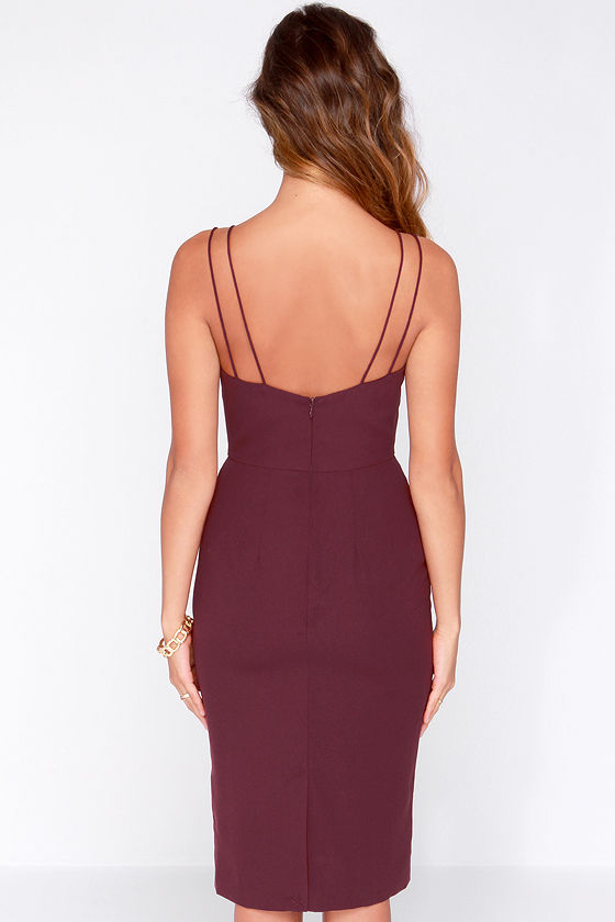 Keepsake Skinny Love - Burgundy Dress - Midi Dress - $141.00