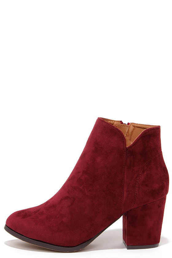 Cute Wine Red Boots - High Heel Booties - Ankle Boots - Booties - $36. ...