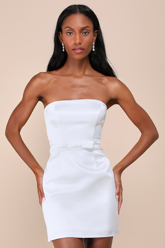 White Satin Dress - Strapless Satin Dress - White Mini Dress - Lulus