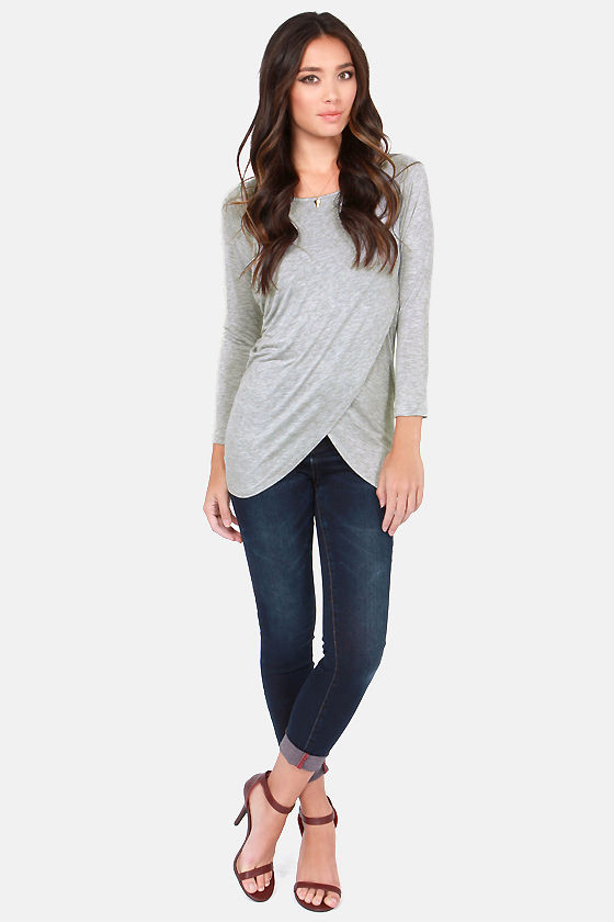 Cute Grey Top - Long Sleeve Top - $26.00 - Lulus