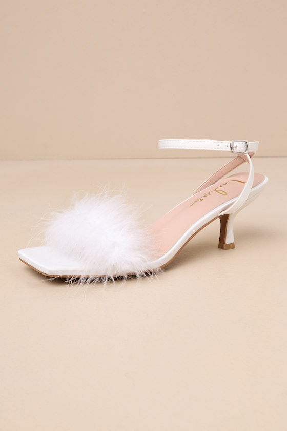 Orders white feather heel sandals