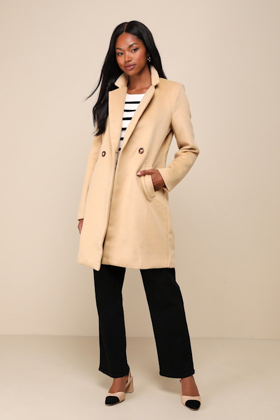 Harriet Long Double Breasted Tan Coat