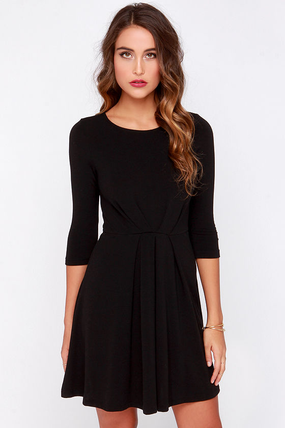 Cute Black Dress - Skater Dress - Long Sleeve Dress - $47.00 - Lulus